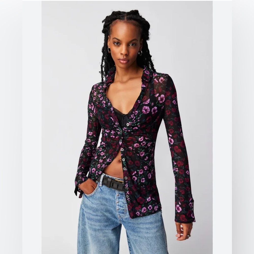 Free People Solid Lucky Mesh Shirtee size m